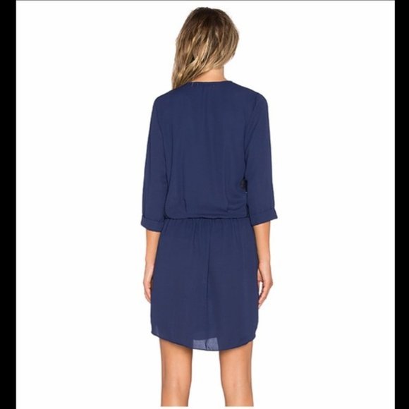 Heartloon Celine Blue Faux Wrap Lace Panel Dress - Picture 2 of 11